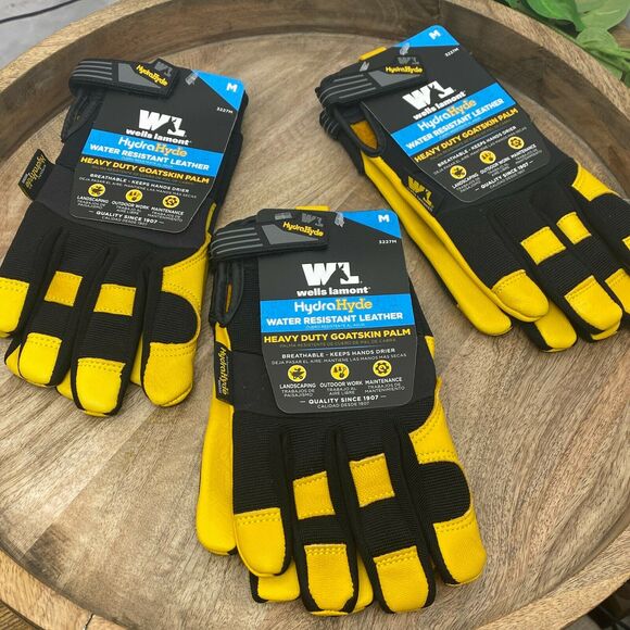 3 Pack Wells Lamont HydraHyde Heavy Duty Water Resistant Leather Work Gloves M - Picture 1 of 8